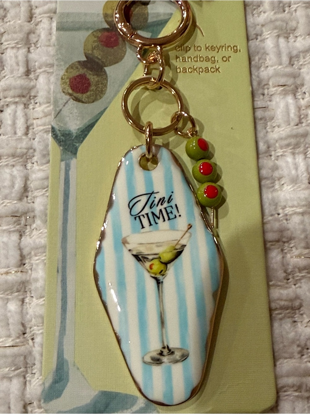 Piper K Tini Time Blue Stripe Martini 🍸Olives 🫒Keychain Bag Charm NWT